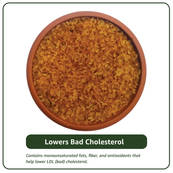 Contains monounsaturated fats, fiber, and antioxidants that help lower LDL (bad) cholesterol.