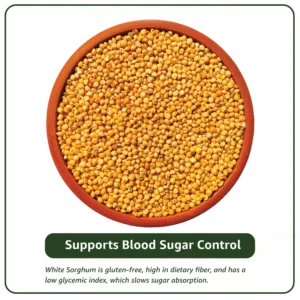 White Sorghum is gluten-free, high in dietary fiber, and has a low glycemic index, which slows sugar absorption.